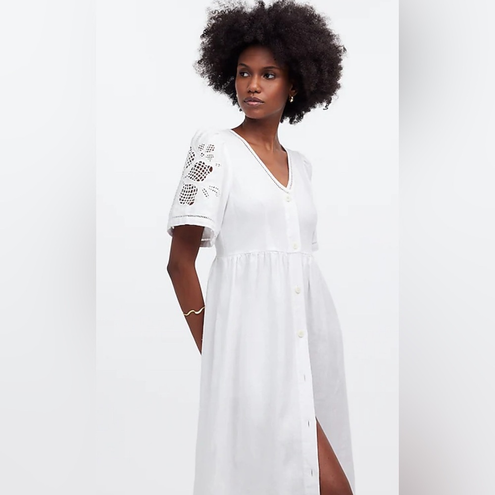 Madewell Cassie Button-Front Midi Dress in Linen, M NWT